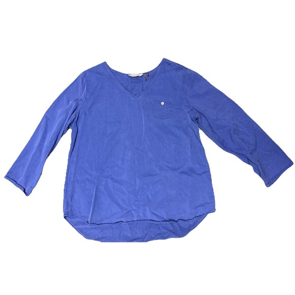 SOFT SURROUNDINGS Tencil Tunic Roll Tab Blouse Womens L 3/4 Sleeve Periwinkle - Picture 1 of 2